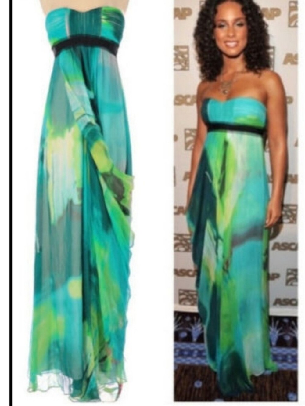 BCBGMAXAZRIA Silk Chiffon Watercolor 2008 Strapless Maxi Gown Dress - Picture 4 of 14